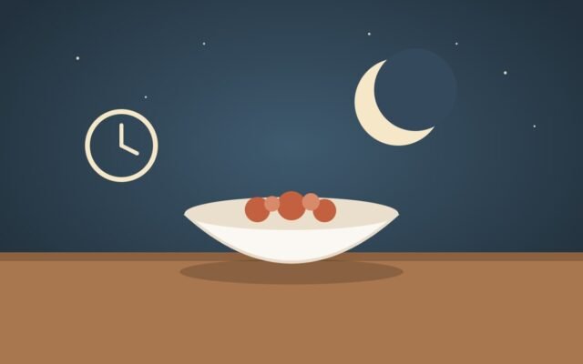 Illustration of a crescent moon above a small bowl on a kitchen table
