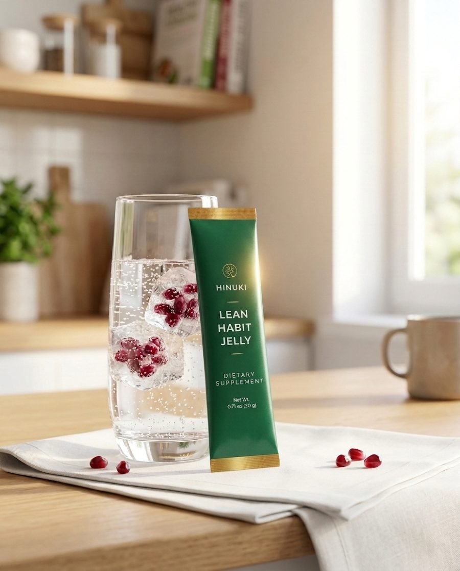 Jelly stick next to a glass of water on a kitchen counter