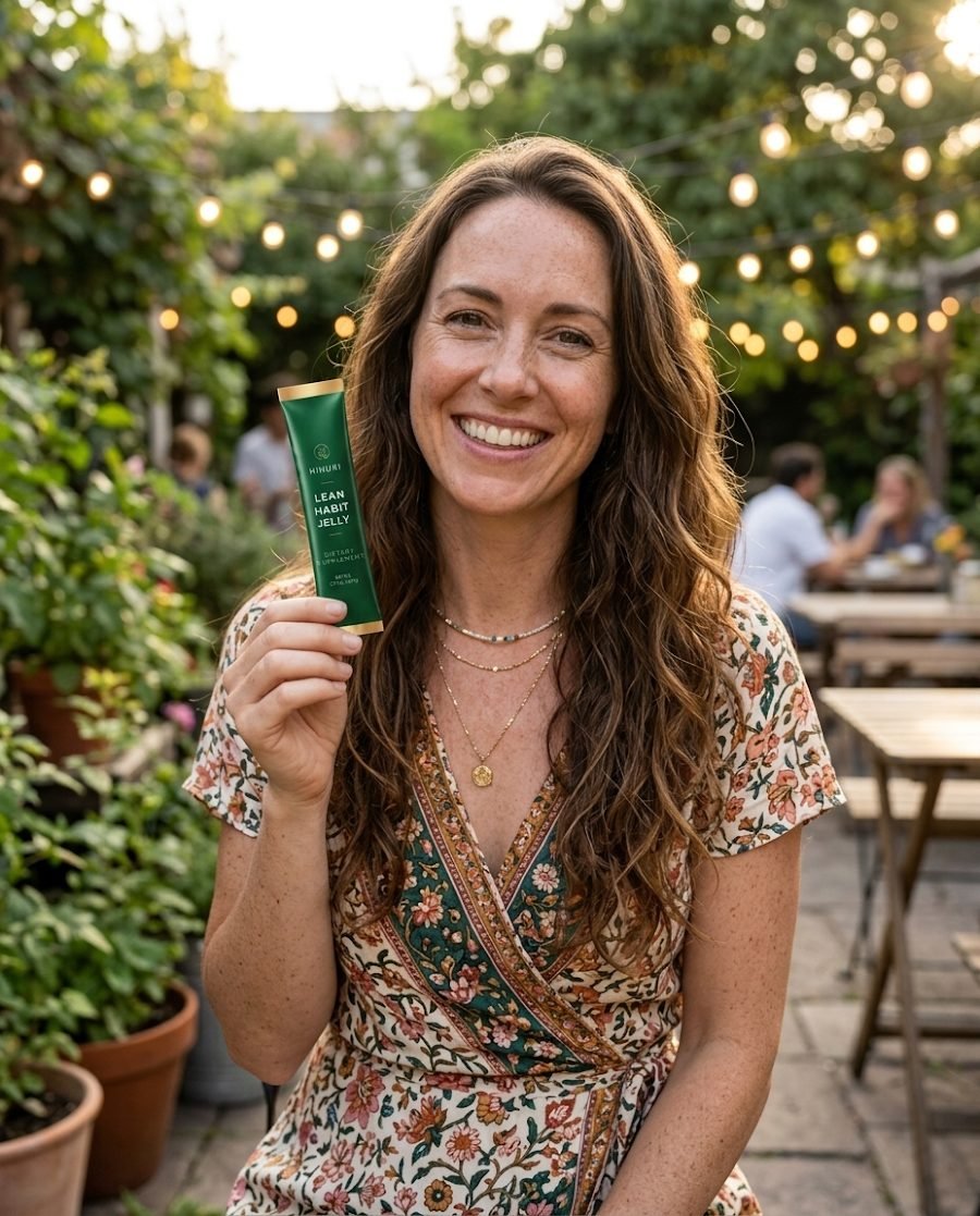 Woman sitting outdoors holding a jelly stick
