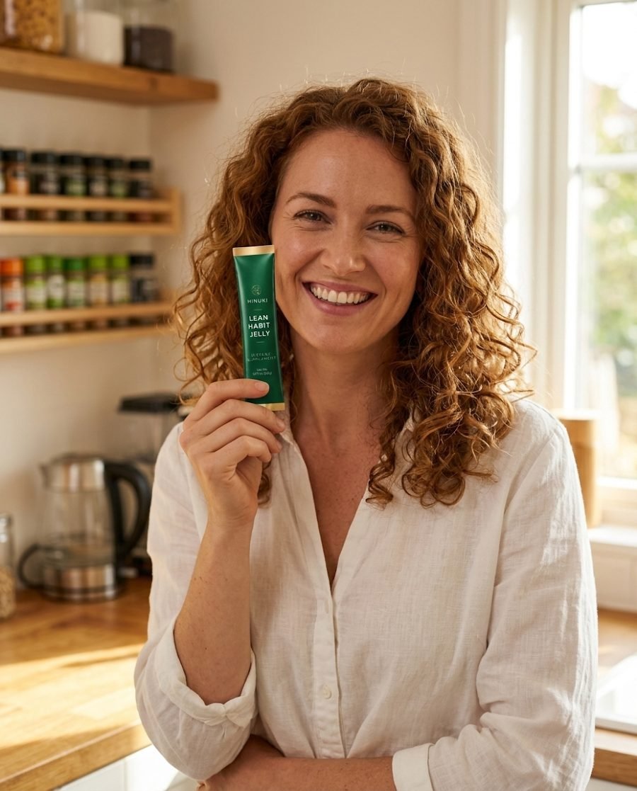 Woman in a bright kitchen holding a jelly stick